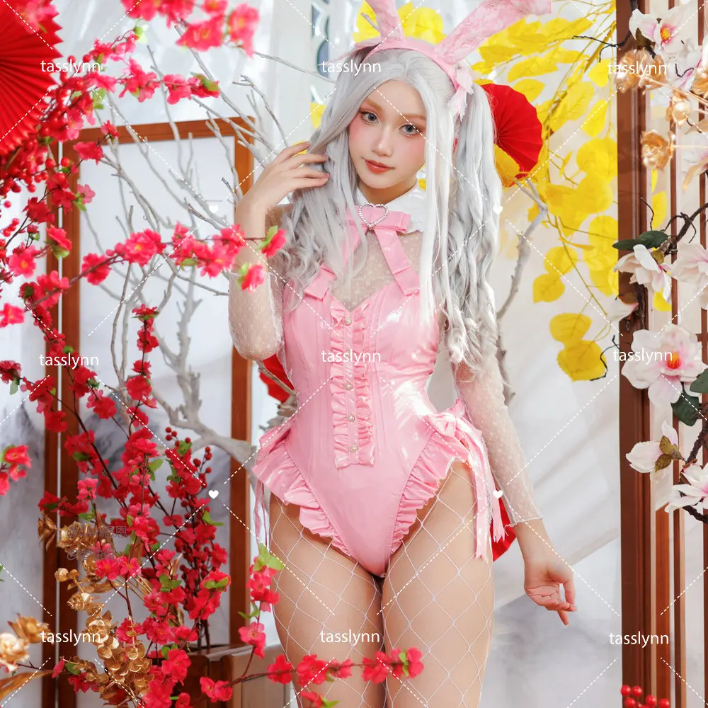 

Lovely Pink Bunny Girl Cospaly Patent Leather Christmas New Year Valentine's Day Bunny Suit Original Sexy Halloween Costume