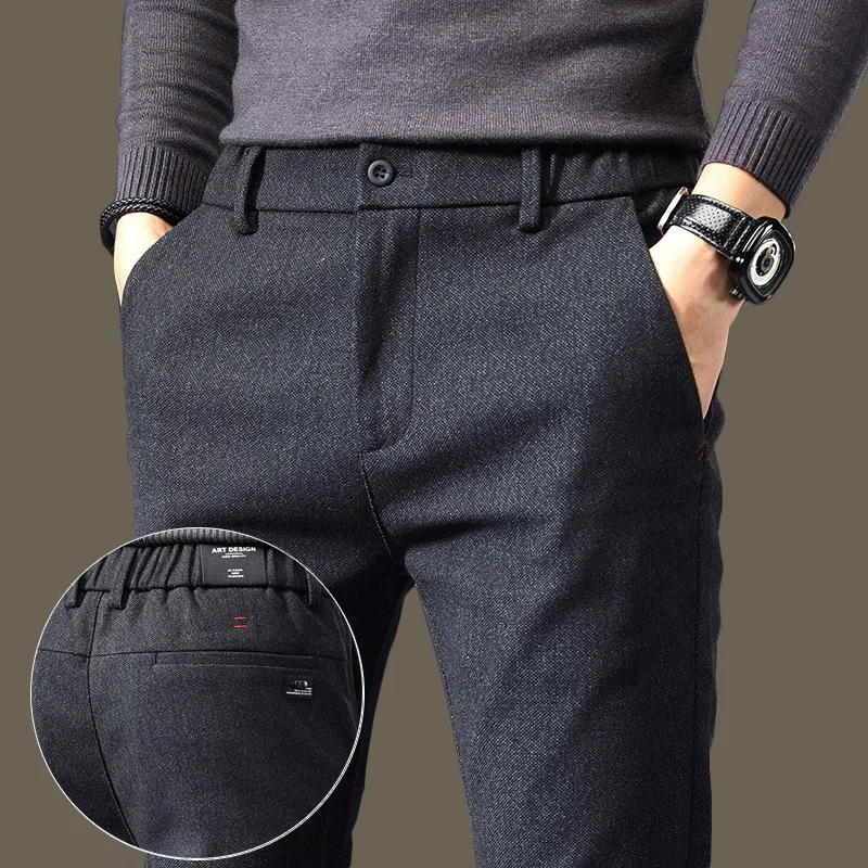 Men Korean Style Slim Fit Suit Pants Male High-end Straight Leg Wear-resistant Pants Business Casual Versatile Trousers