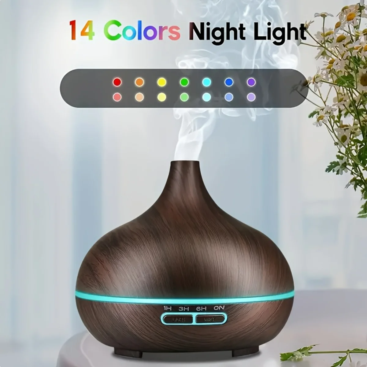 550 ml Diffusor für ätherische Öle mit Fernbedienung, Ultraschall-Luftbefeuchter, 7-farbiges LED-Licht und 6 Öle