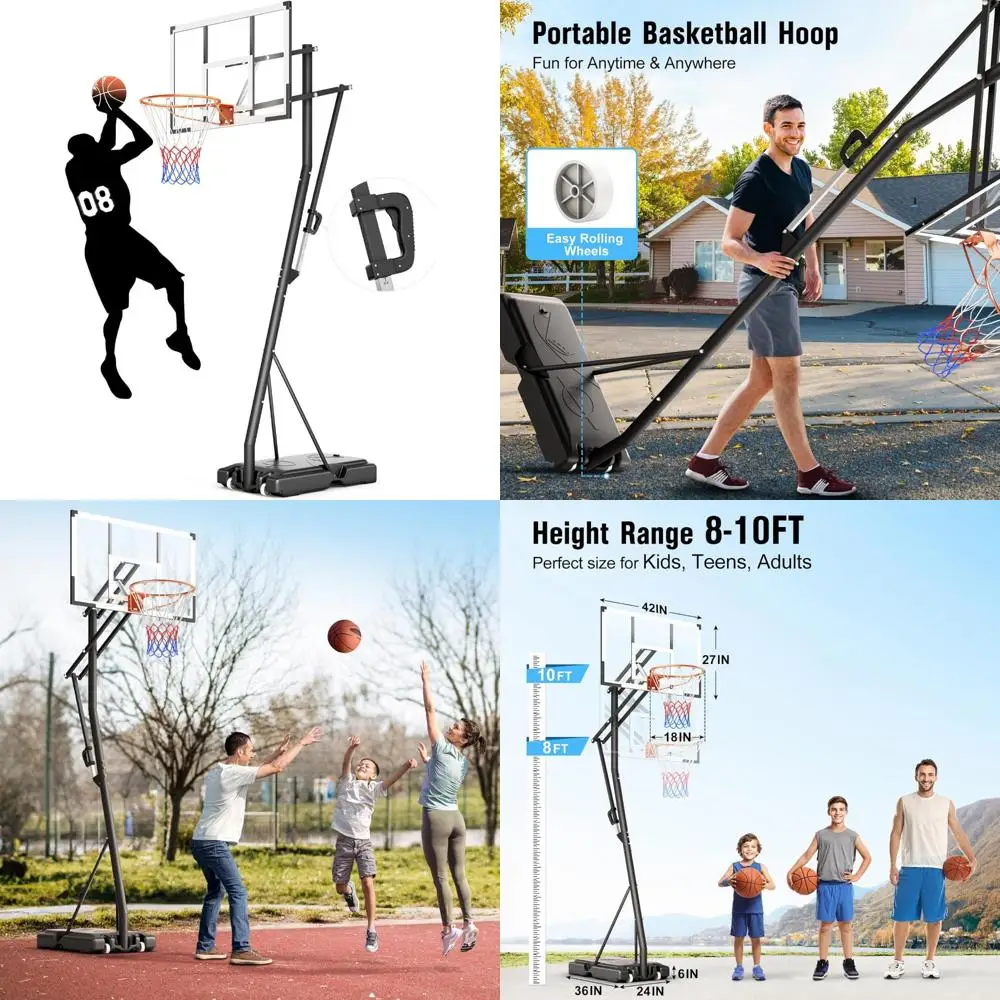 

Adjustable Portable Outdoor Basketball Hoop System with PC Backboard and Wheels for Easy Setup and Mobility