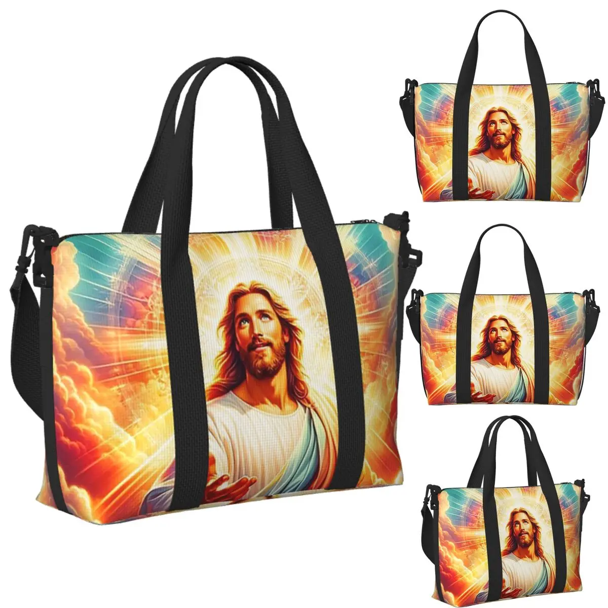 

Custom Jesus Biblical Beach Travel Bag Large Capacity Tote Bags for Gym Yoga Women Shopping Duffle Shoulder Bag