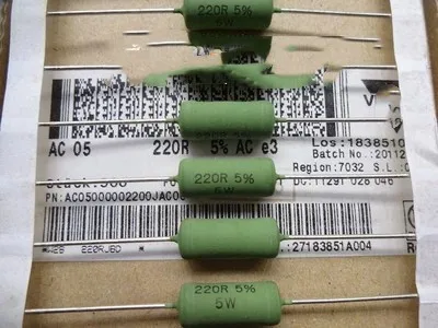 US resistor 5W 220R 5W 220 ohm AC 05 220R 220Ω 6.5*17