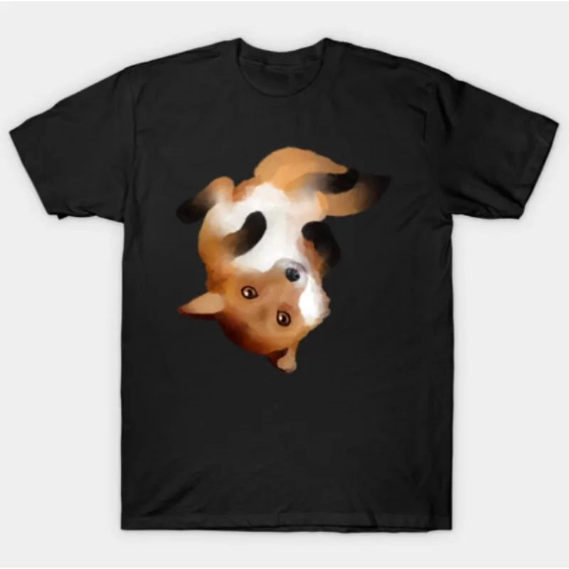 

Playful Upside Down Fox Squirrel T-Shirt. Black Tee with Cute Cartoon Animal on Back, Brown White Black Fur Casual Top Fashion