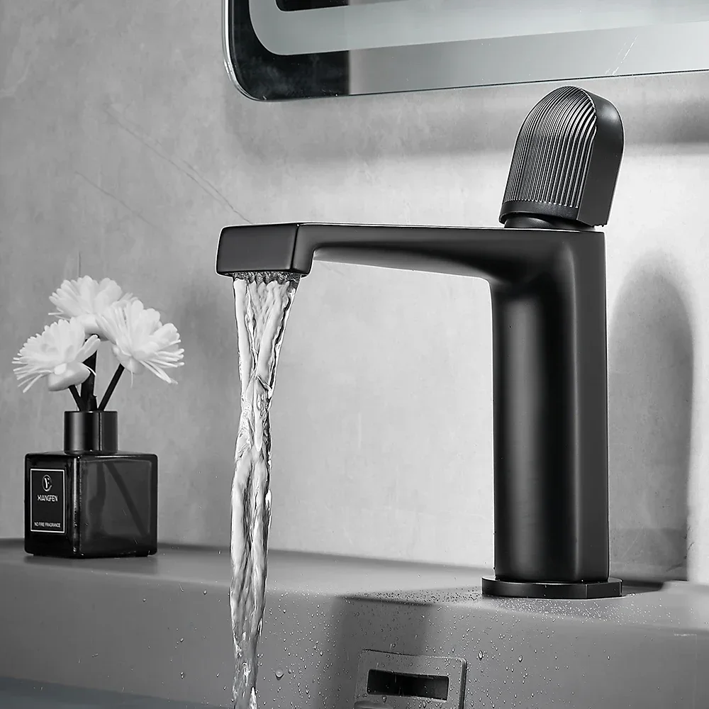 Basin Faucets Black/Gray/White/Silver Unique Design Rotary Switch Waterfall Faucet Hot & Cold Water Taps Bathroom Accessories