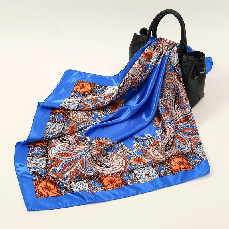 2025 실크 숄 스퀘어 스카프 여성용 프린트 헤어밴드 푸라르 새틴 히잡 헤어밴드 네커치프 여성 헤드랩 반다나