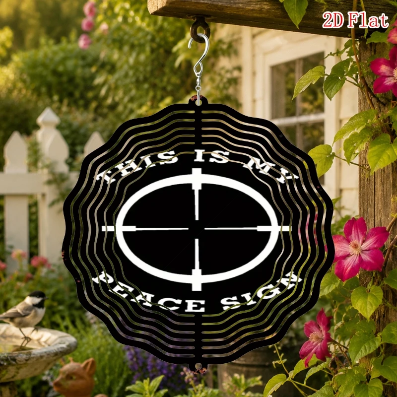 2D Flat Windmill Decoration, This Is My Peace Pattern Metal  Rotating Wind Chime with, Outdoor Garden and Patio Decoration