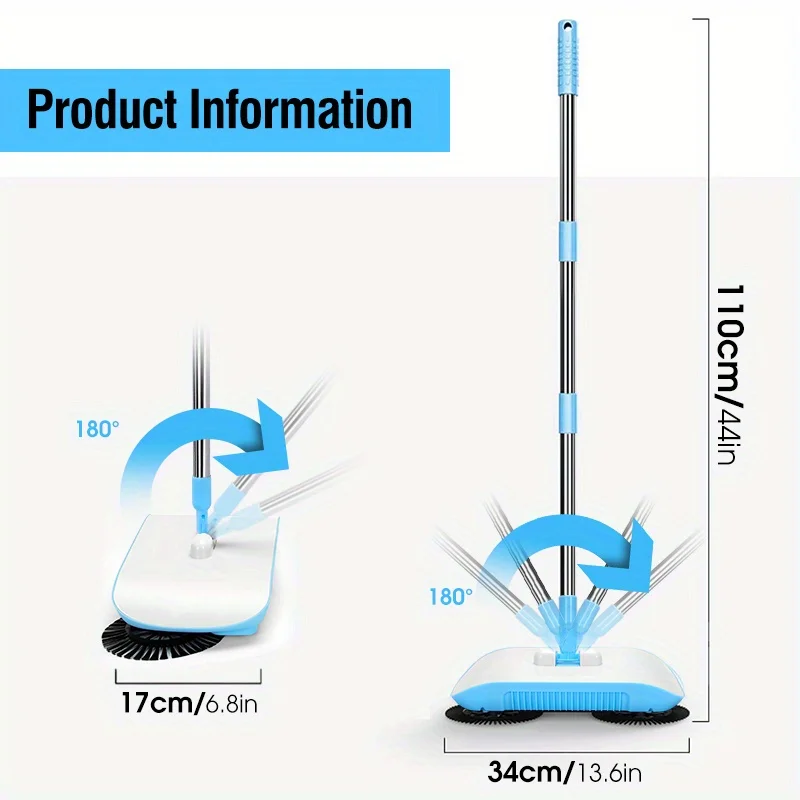 3-in-1 Walk-Behind Sweeper With Long Handle, Multifunctional Broom And Mop For Easy Cleaning, Suitable For All Hard Floors