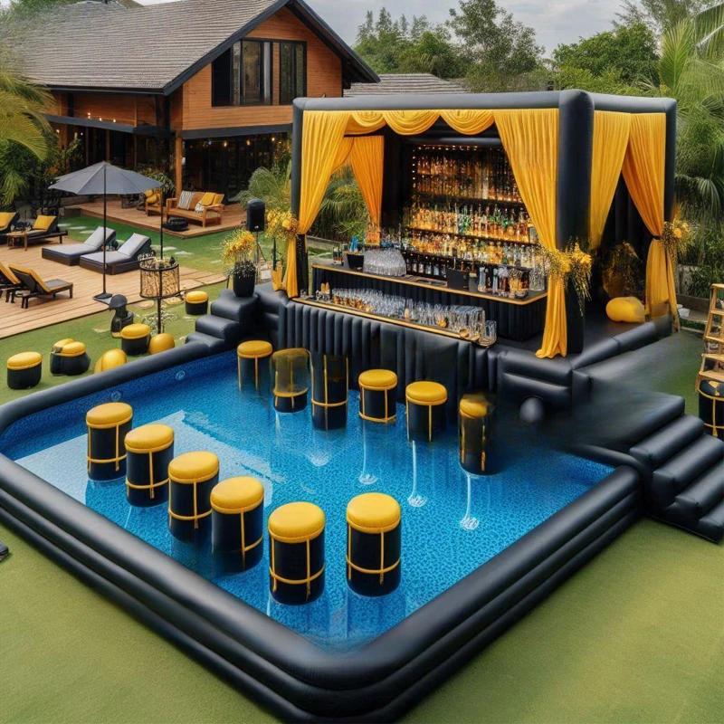 2024 newly designed water pool inflatable bar house blast pool bar party