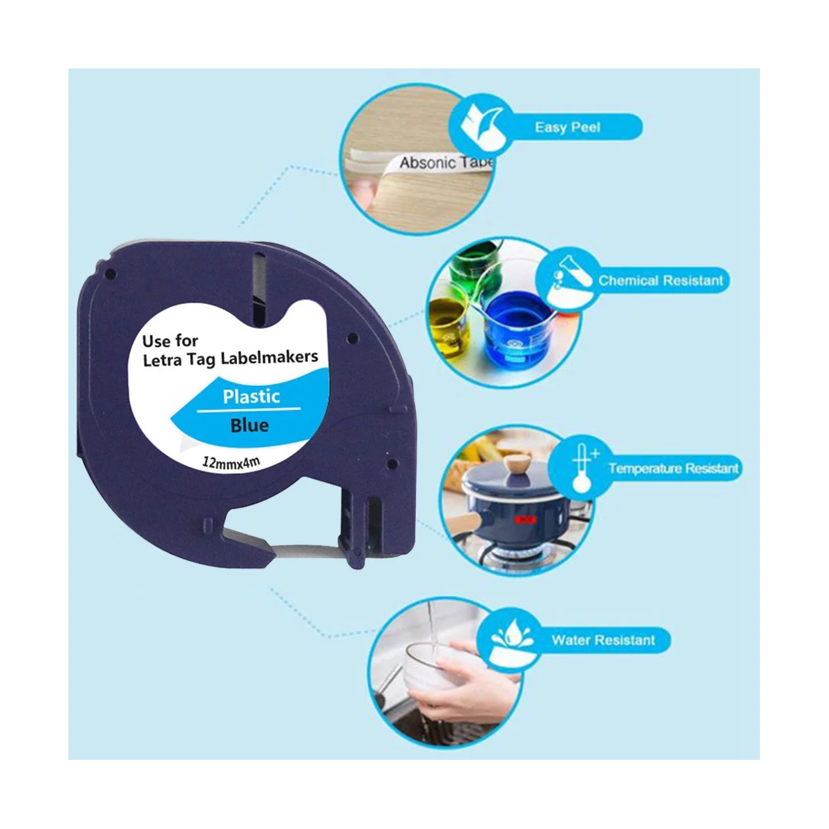 6ชิ้นเทปฉลากสำหรับ letratag-100T -100H Series ผลิตฉลากพิมพ์กระดาษด้วยความร้อน12มม. x 4ม.