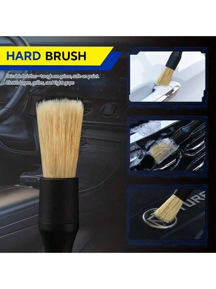 4PCS Car Detailing Brush Kit - Ultra Soft Boars Hair Car Interior Detailing Brushes Includes 4 Different Brushes Multi-Use For
