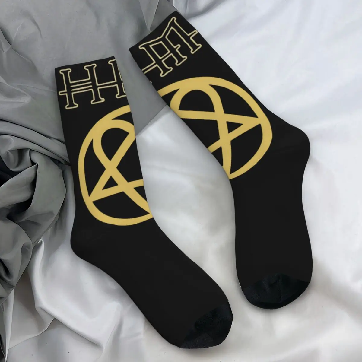 

Мужские носки Him Heartagram, чулки с золотой полосой и логотипом, зимние повседневные носки высокого качества, дизайнерские антибактериальные носки для скалолазания