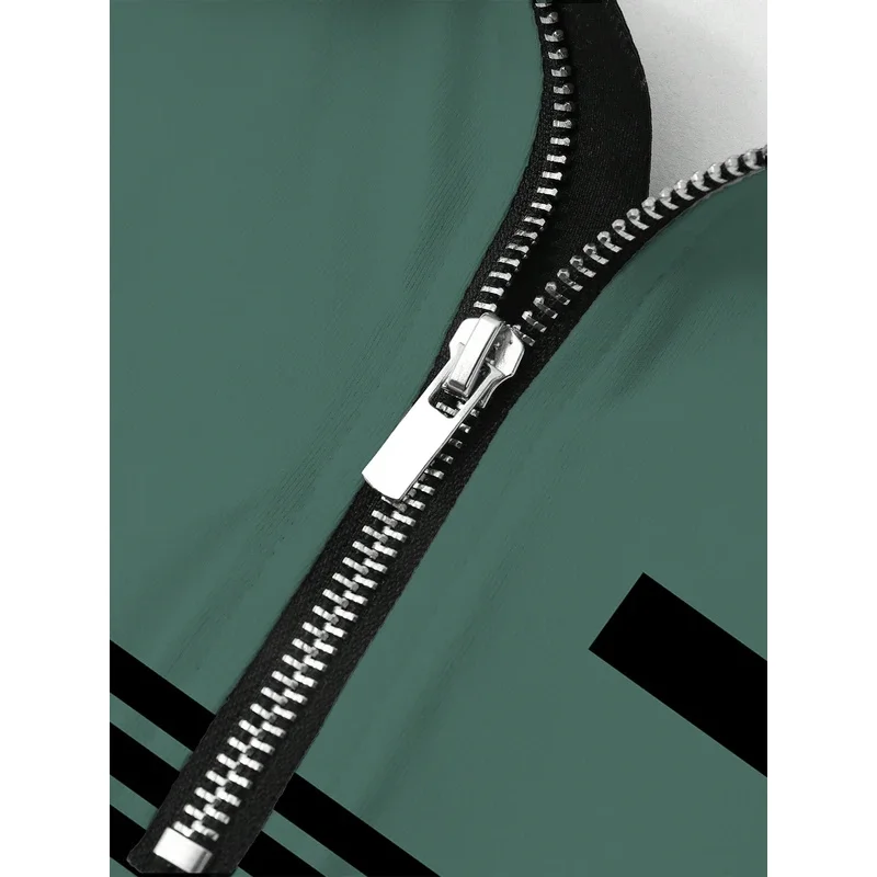 تي شيرت رجالي بأكمام قصيرة، تباين الألوان، طباعة مخططة، جيب بسحاب، موضة الأعمال، فضفاض، قميص بولو الشارع