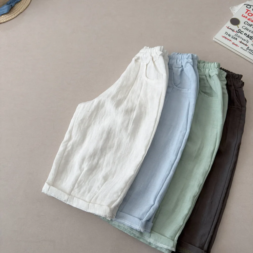 2026 Summer Korean Style Boys Pants Solid Color Elastic Waist Loose Kids Pants Thin Soft Children Trousers Daily Outfits