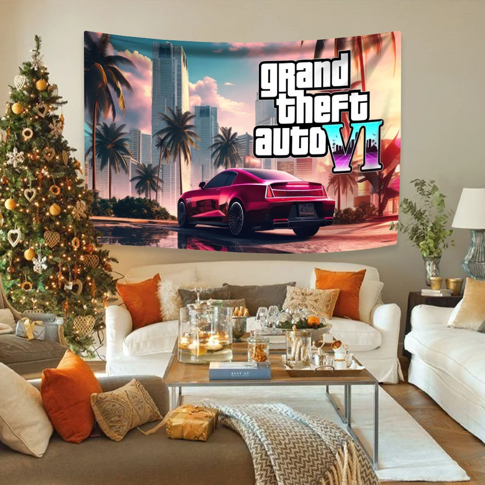 Gta 6 Vice City Decoration Bohemian Tapestry Wall Hanging Bedroom Dormitory Background Cloth Sofa Blanket Yoga Mat