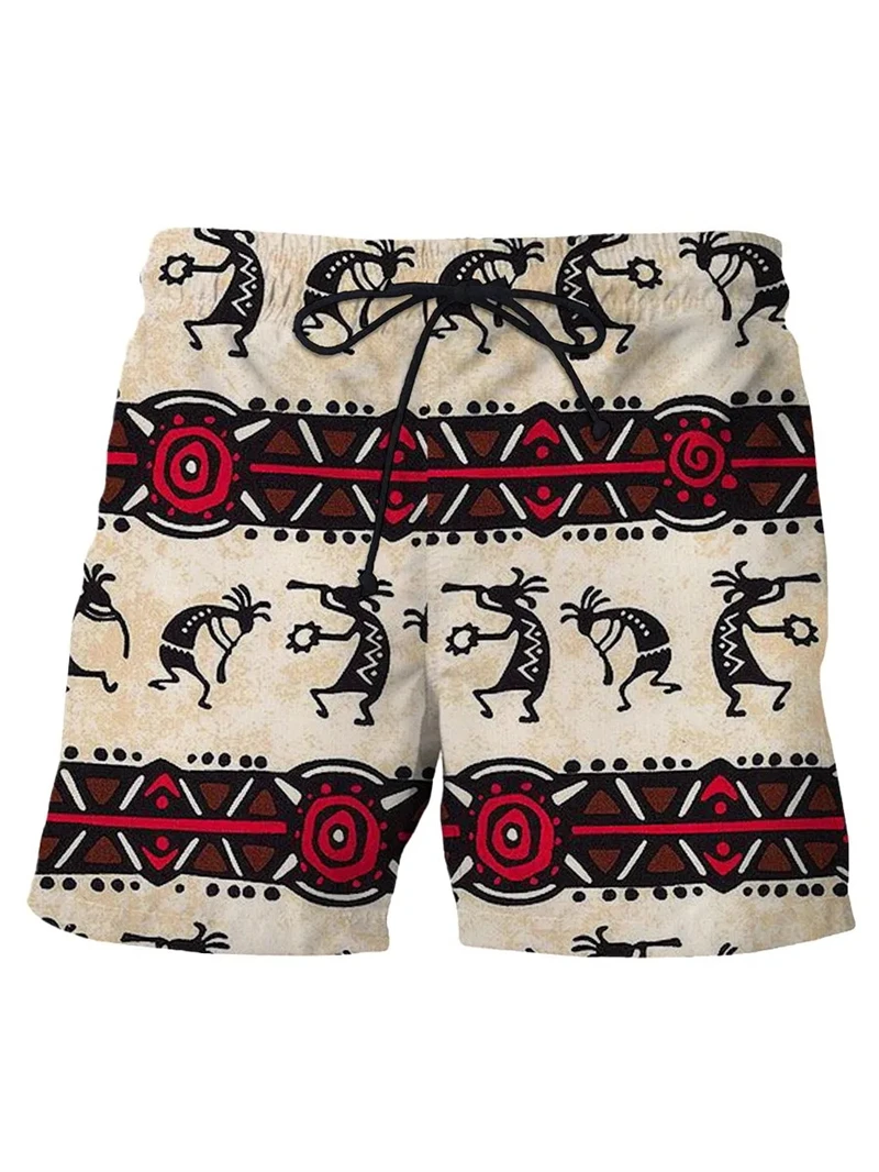 Vintage Ethnic Men's Shorts Swimming Pants Summer New In Fashion Print Holiday Beach Holiday Hawaiian Quick Drying Men Trunks