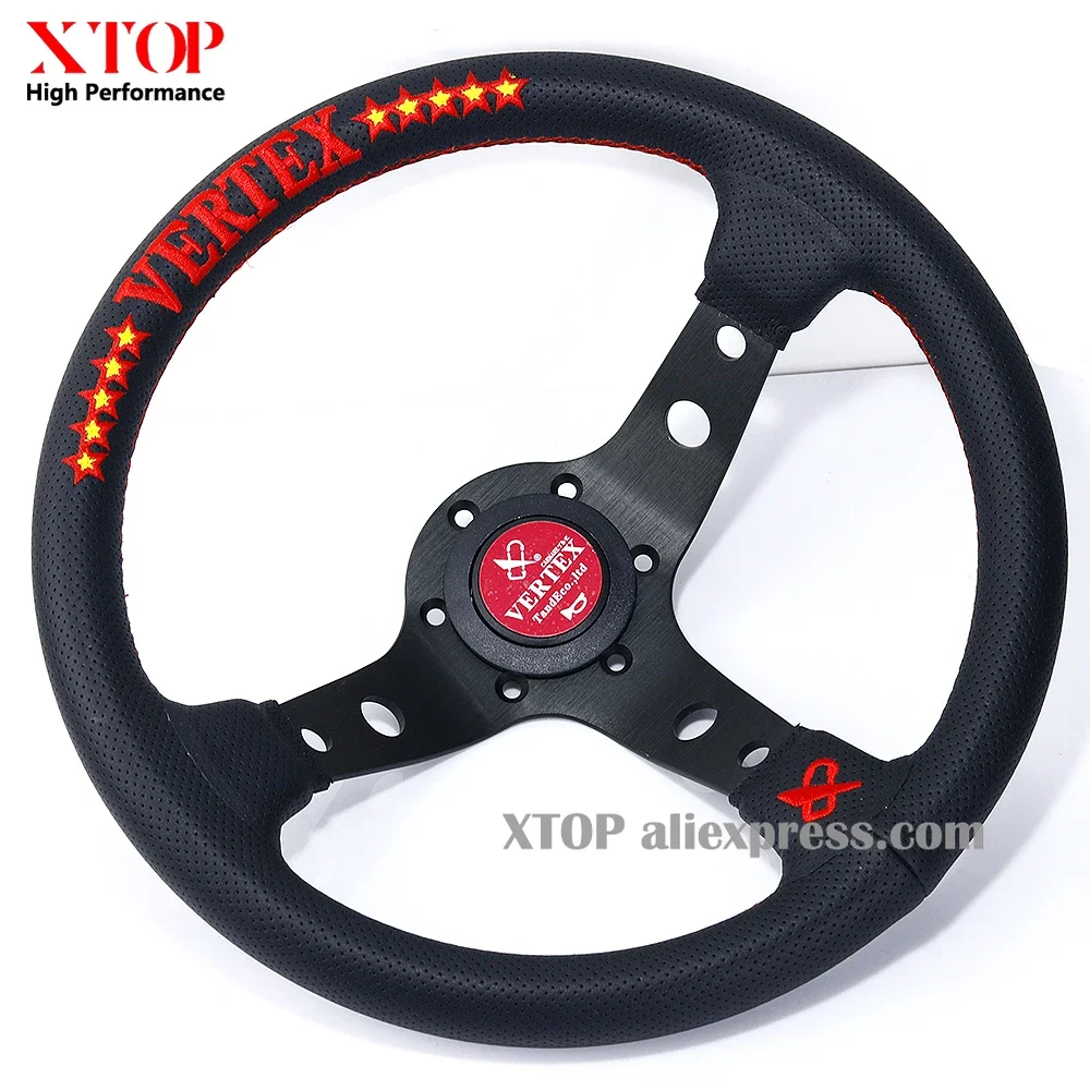 VERTEX 13inch Black Genuine Perforated Leather Racing Drift Steering Wheel  fit for MOMO OMP NRG SPARCO HKB hub