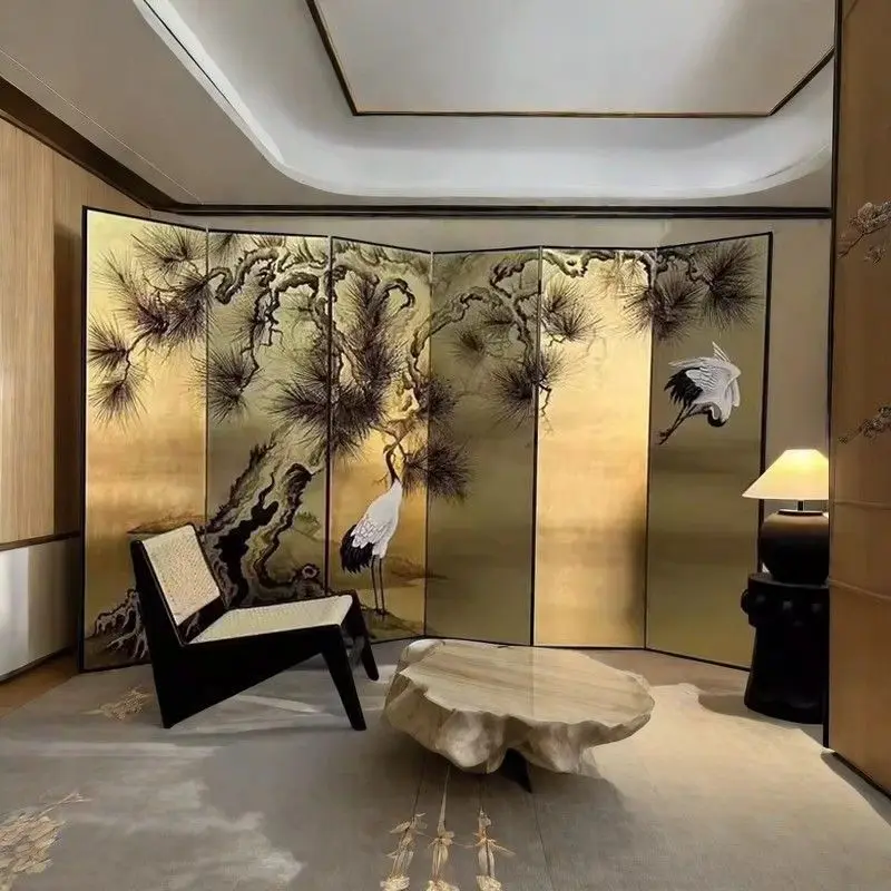 DSA Chinese hand-painted screen crane Shoulu screen living room partition tea room hotel antique photography screen