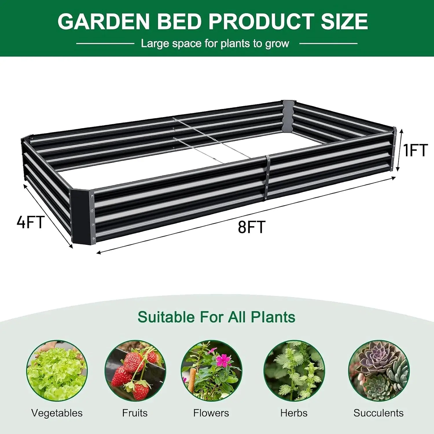 Gray 3‑Pack 8'×4'×1' Galvanized Metal Raised Garden Bed Planter Box Kit, Outdoor Heavy‑Duty Gardening Container for Deep‑Rooted Vegetables, Flowers, Herbs & Green Plant Growing