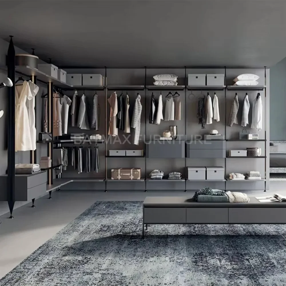 # Cloakroom Open Design Closet Aluminum Pole System Wardrobe Column Cabinet with Led Lights