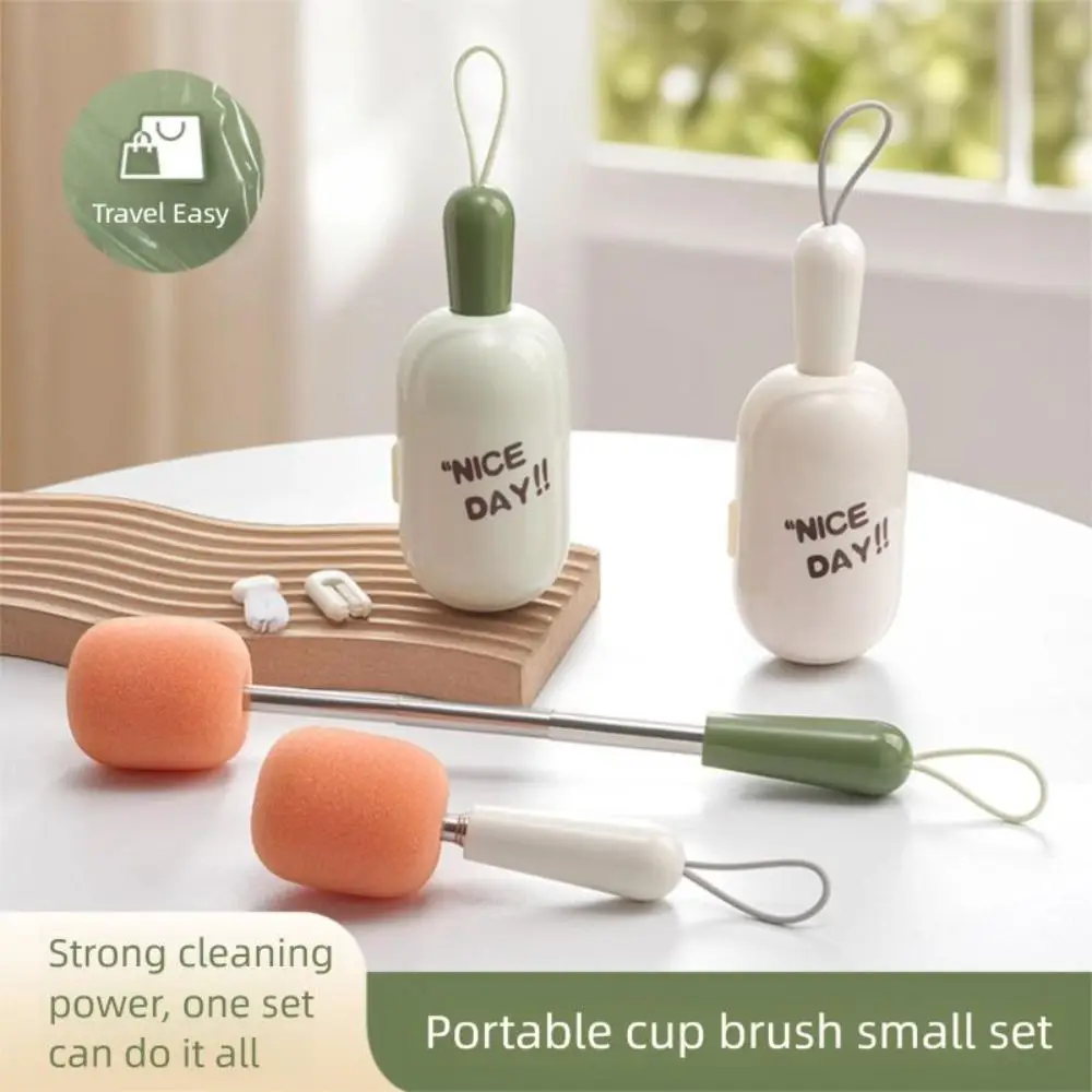 3-in-1 Retractable Cup Brush Foldable Long Handle Bottle Cleaning Brush Easy to Store Flexible Sponge Bottle Brush