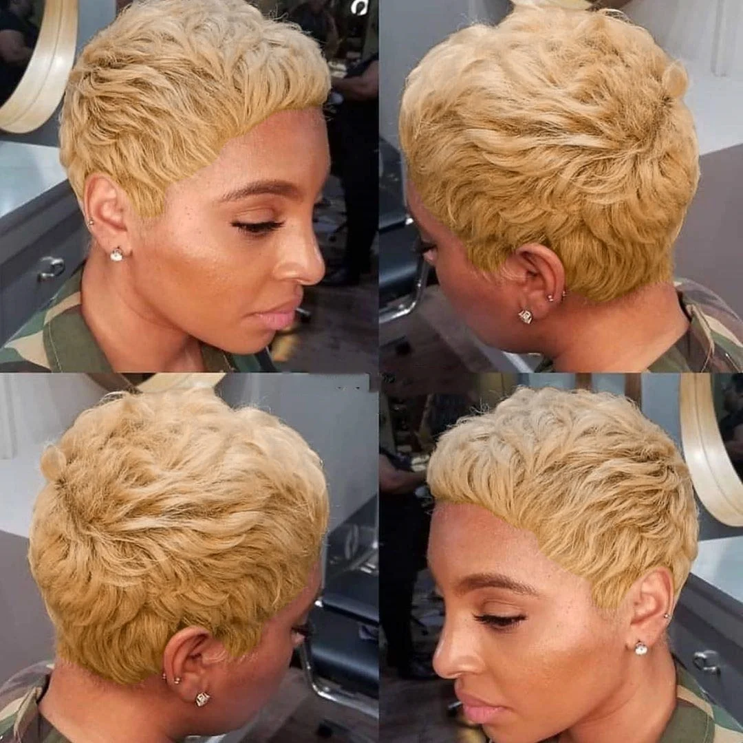 짧은 레이어드 스타일 픽시컷 인모 풀머신메이드 가발 27가지 색상 여름 데일리룩