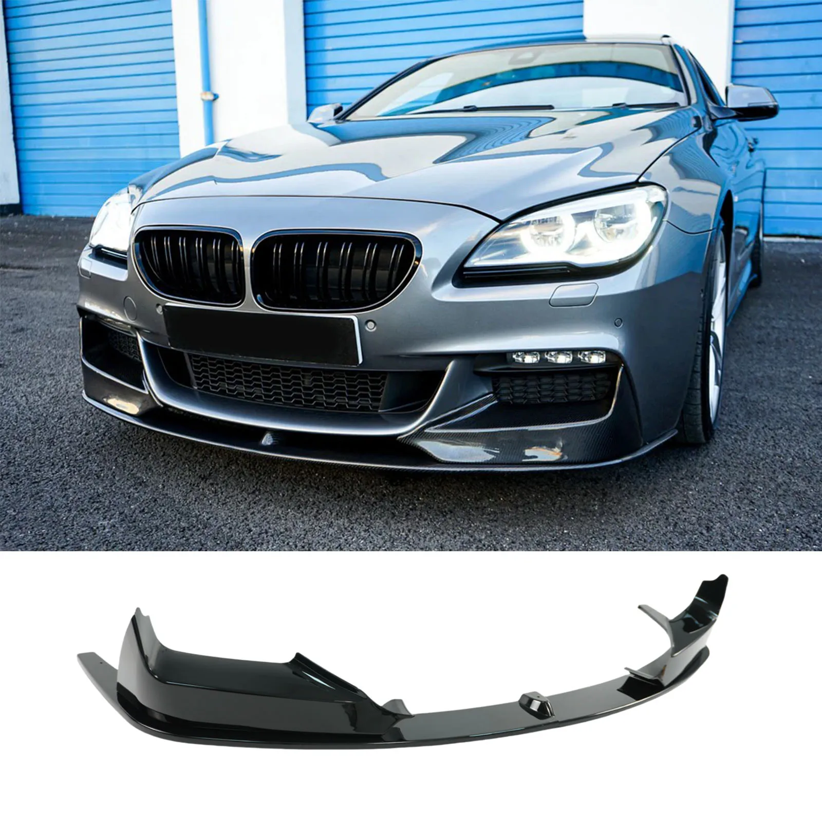 لسيارات BMW F06 F12 F13 640i 650i M-Sport 2012-2018 شفة ممتصة للصدمات الأمامية قطع غيار السيارات ABS بلاستيك ألياف الكربون نمط أسود لامع #4