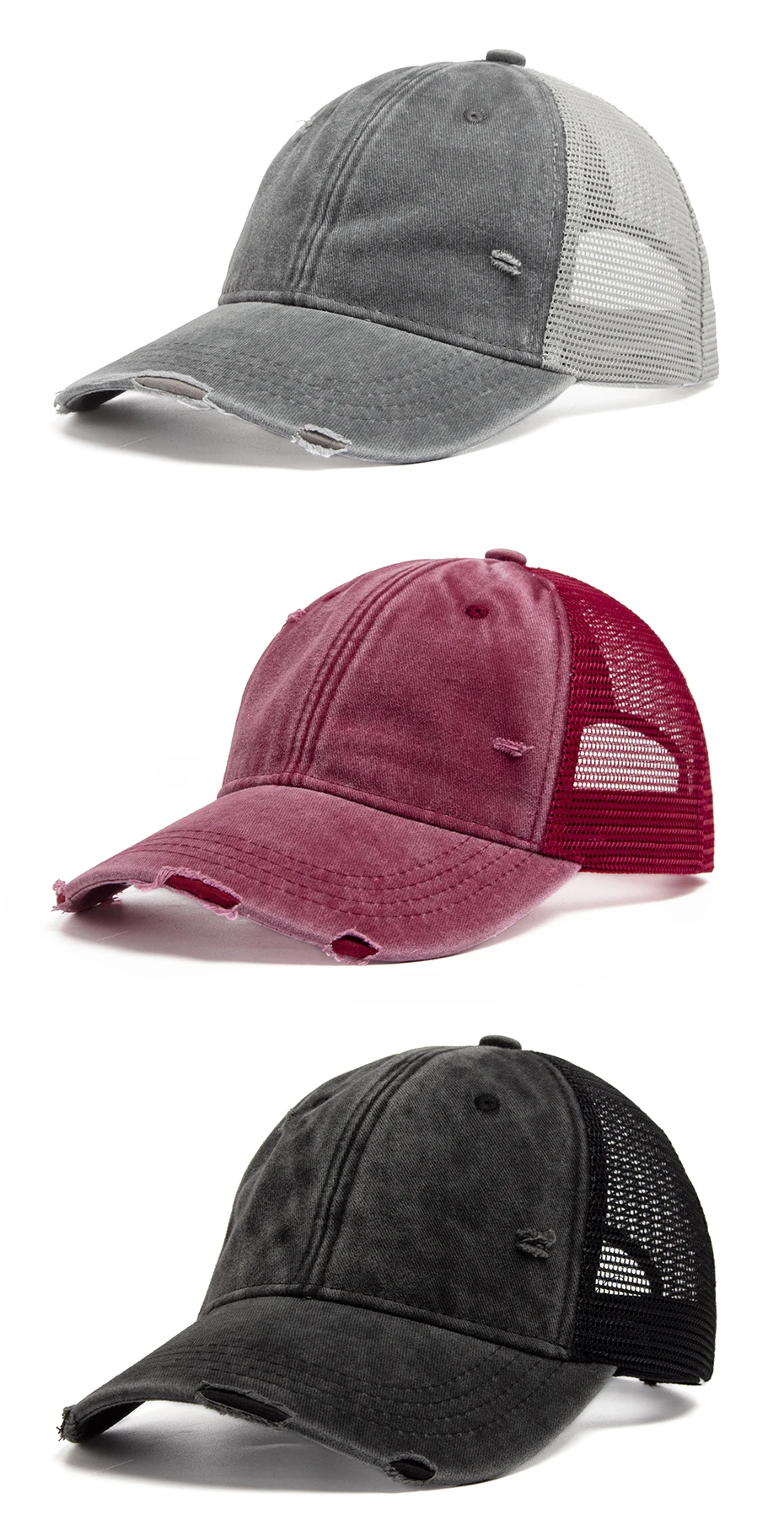 Frauen Trucker Hut Vintage Männer Outdoor Mesh Baseball Cap Sommer Casual Gewaschen Sonnenblende Hip Hop Cap Einstellbar Für Snapback – Detail 6