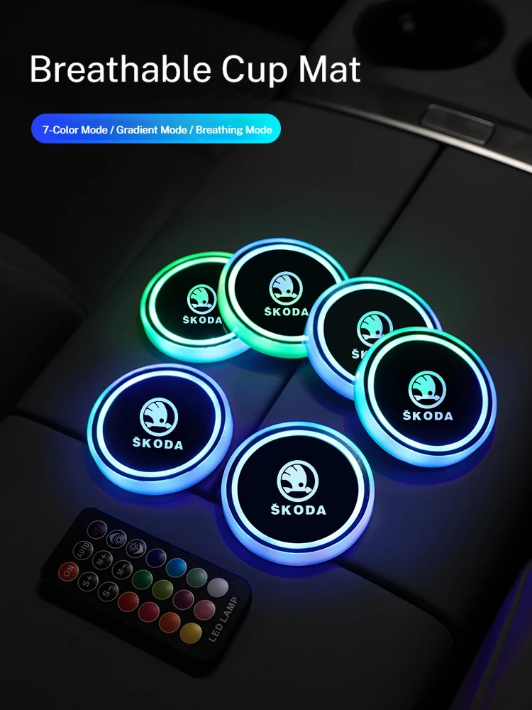 7 Color Car Changing LED Cup Holder Lights Rear Windshield Decorative Ambient Lighting For Skoda Superb Kamiq Kodiaq Octavia 2 3 - view 4