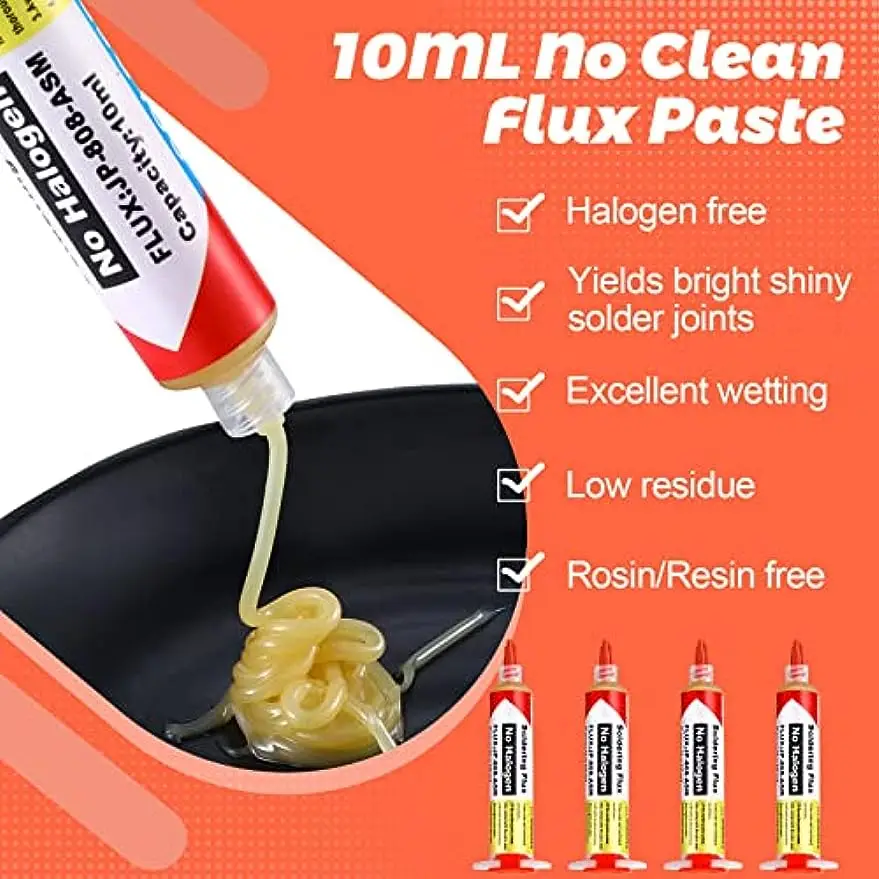 Treela 10ml JPT808 No Clean Solder Flux Paste 10cc Tacky Soldering Flux 40ml Pneumatic Dispenser with Plunger and Dispensing Tip