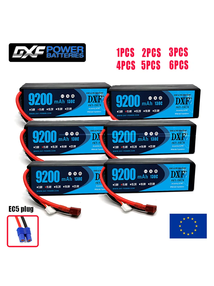 

DXF 3S Lipo Battery 11.4V HV 9200mAh 130C with EC5 Plug Hardcase for 1/8 Buggy Truggy Offroad Car Boat Truck Airplane UAV RACIN