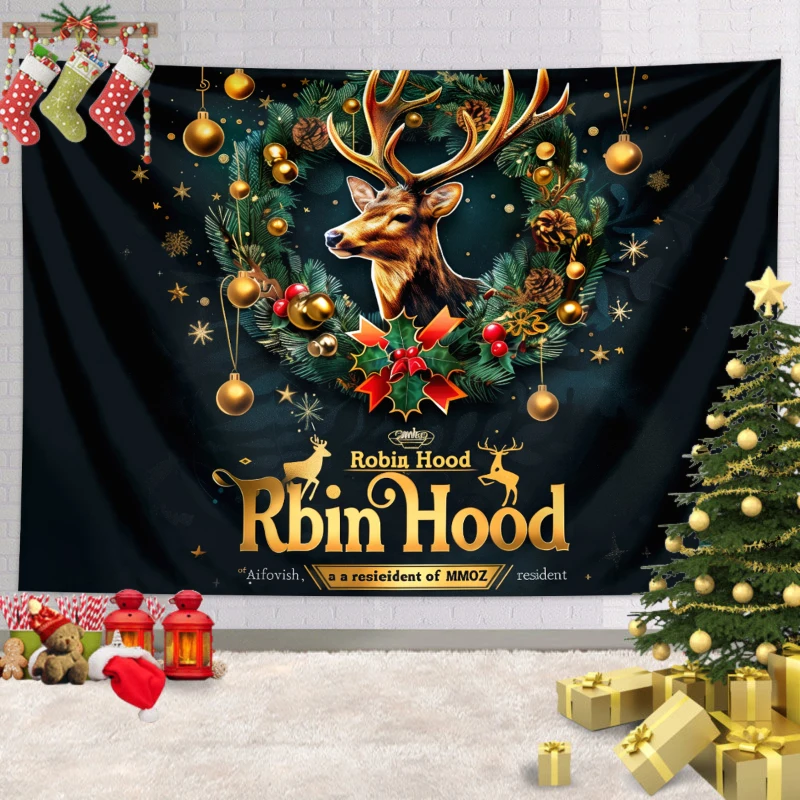 VIKAMA Wandteppich mit Weihnachtsmotiv, Schneeflocke, Rentier, Frohe Weihnachten, Design für Wohnzimmer, Schlafzimmer, Partydekorationen
