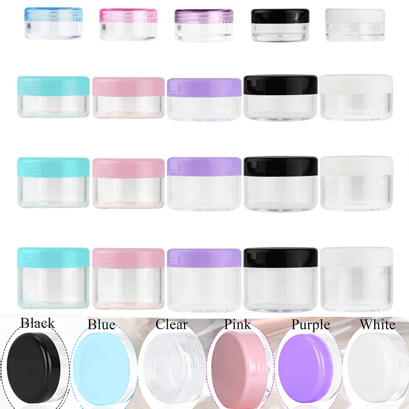 100Pieces 2/3/5/10/15/20 ml Plastic Round Clear Cosmetic Jars with Lids Pots For Women Creams jewelry Make-up Sample Containers