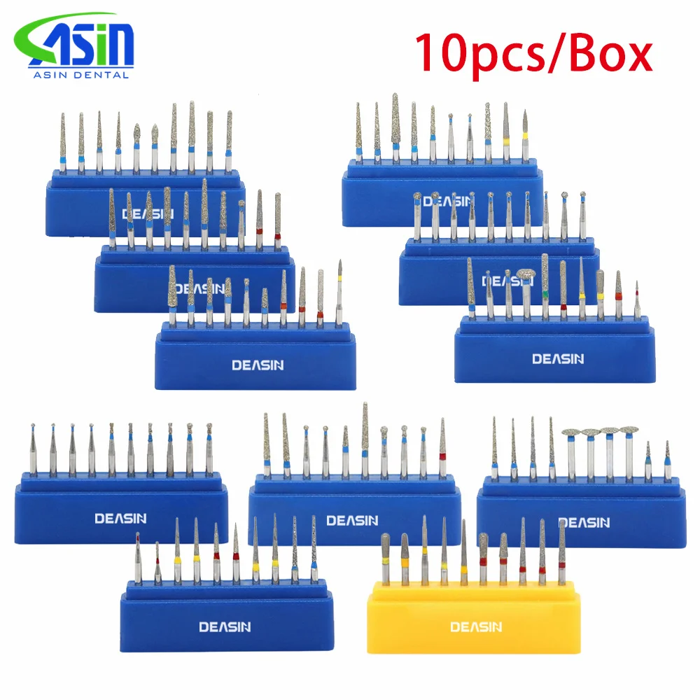 10pcs/box Dental High Speed Diamond Burs Set Dentistry Tooth Crown Inlay Preparation Burs Polishing Tools Dentistry Accessories