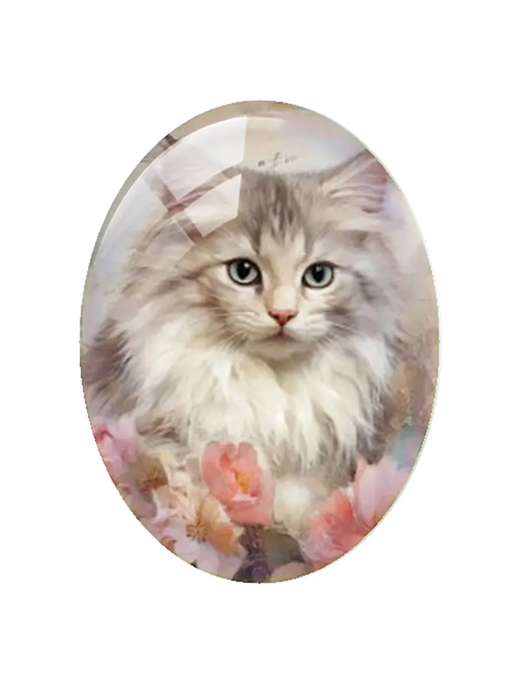 10pcs/lots Oval Photo Glass Cabochon Charms Cute Retro Cats Demo Flat Back Cameo For Diy Jewelry Making Finding Accessories