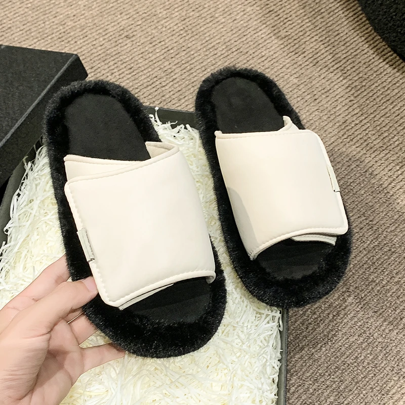 Fashionable Luxury Designer Women's Slippers 2024 New Open Toe Indoor Anti Slip Slippers Outdoor Plush  Slippers Women Winter