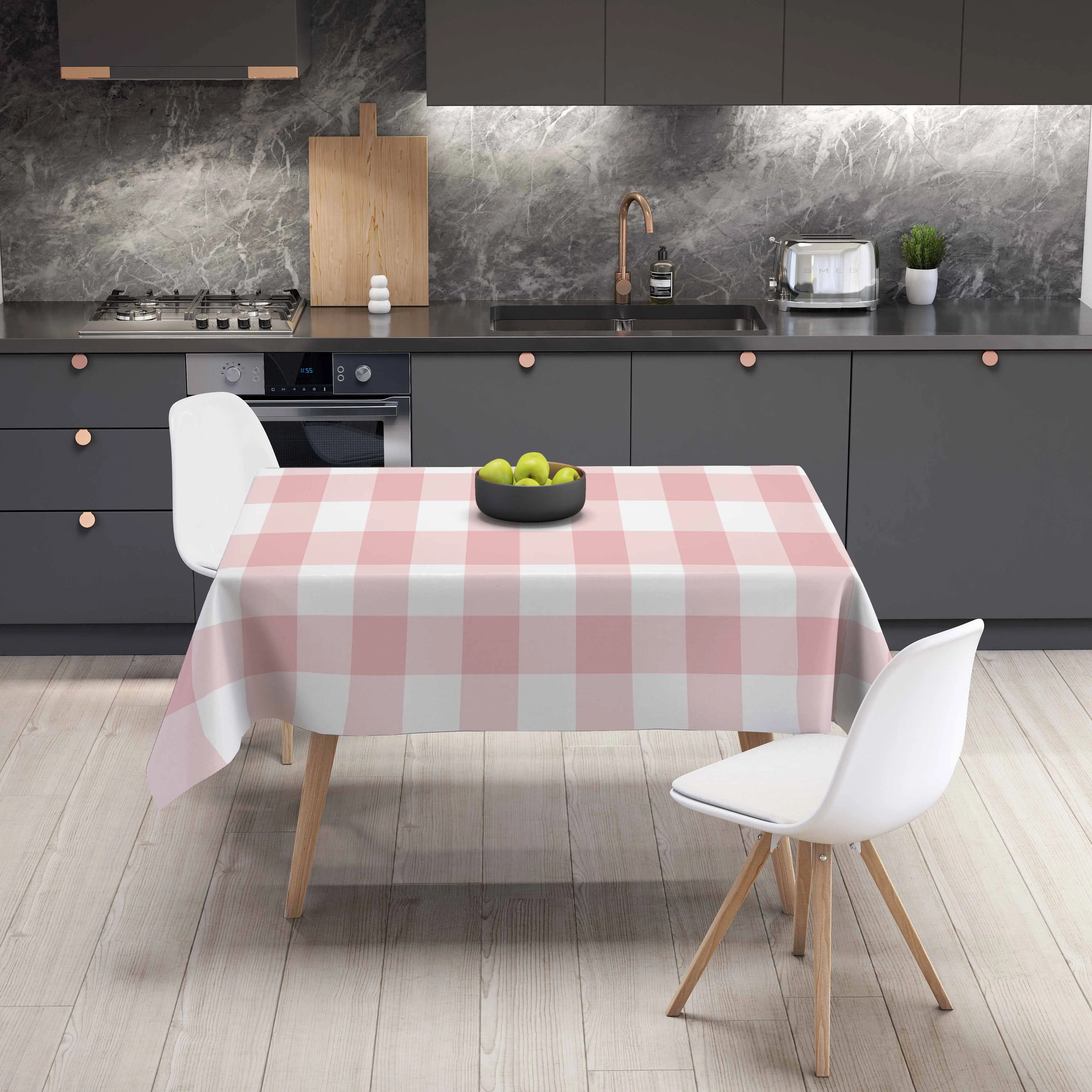 One pink and white checked polyester tablecloth - lightweight and comfortable, with classic check pattern