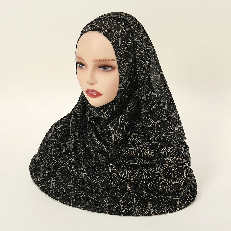 Fashion Muslim Bright Bubble Chiffon Hijab Black Shimmer Scarf Hijabs Glitter Design Malaysia Turban Middle East Long Scarves