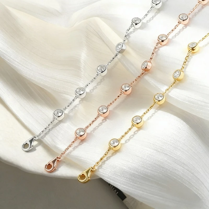 S925 Colorful Moissanite Bracelet Round 4mm 8pcs D Color/Black/Vivid Blue/Green/Black Fine Jewelry for Daily Wear Special Gifts