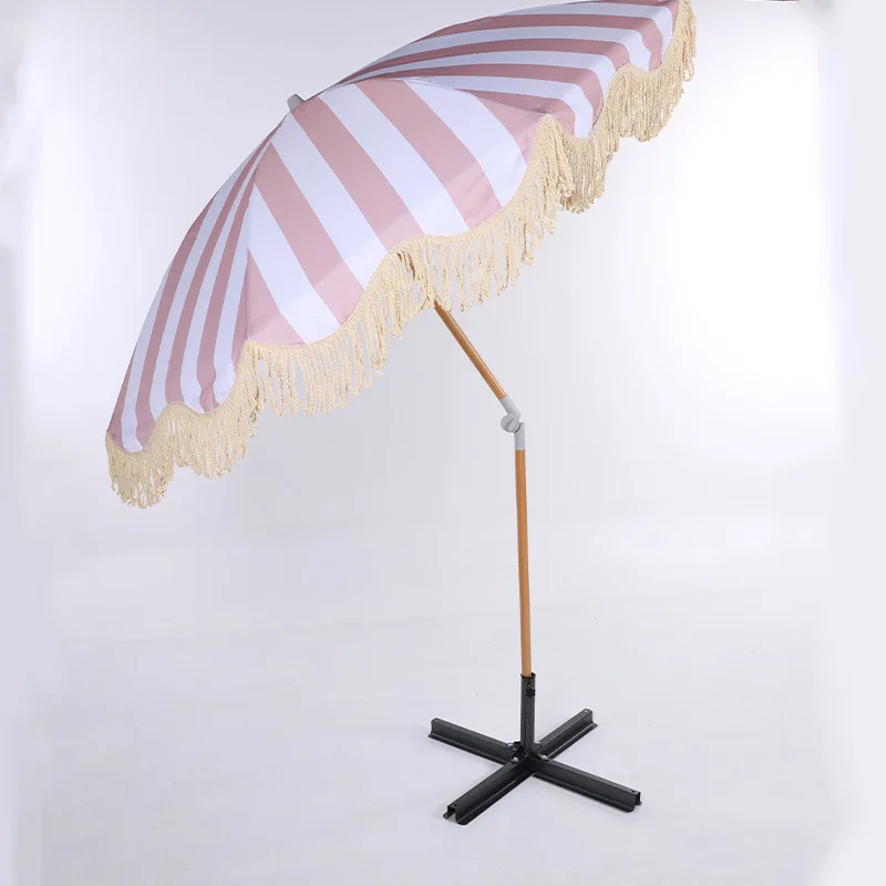 Custom Outdoor Adjustable Protection Material Beach Parasol Wedding Garden Patio With Fringe Tassel Umbrella Tilt Sun Shelter