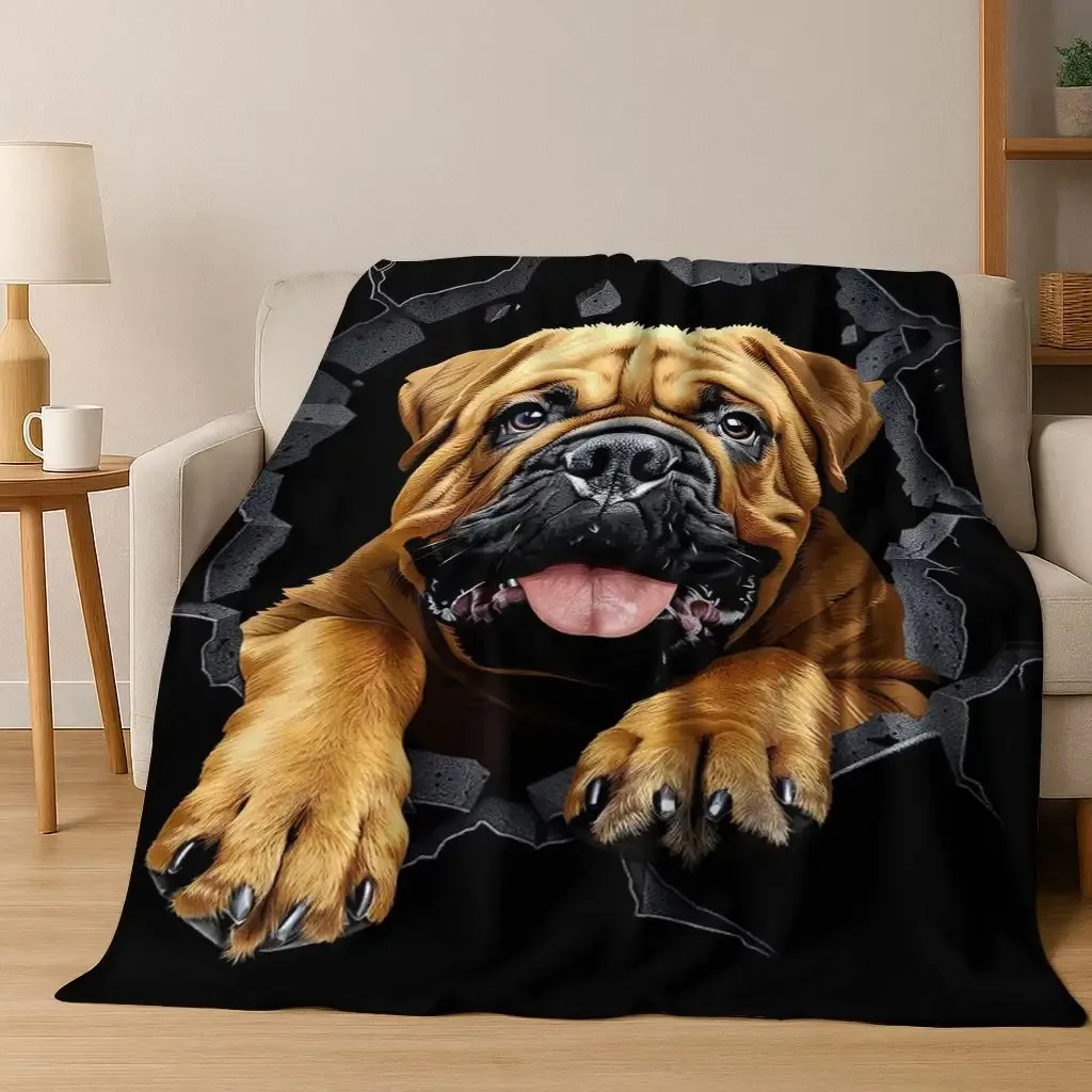Illusion Breaking Wall Dog Puppy Cute Flannel Blanket,Cozy Soft Throw Blanket for Home Bedroom Bed Sofa Picnic Cover Gift Kid