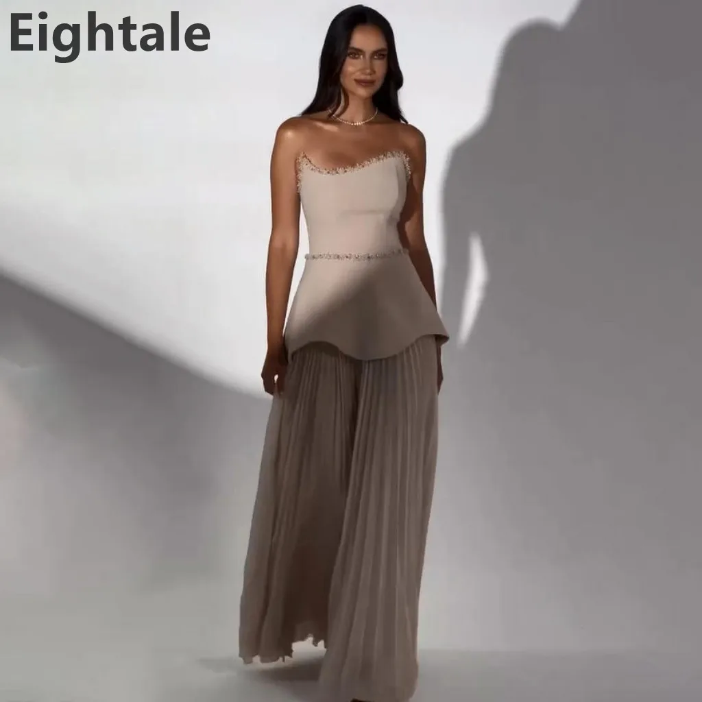 

Eightale 2025 Champagne Strapless Evening Dress A Line Wedding Party Gown Prom Dress Customized Saudi Arabia Style