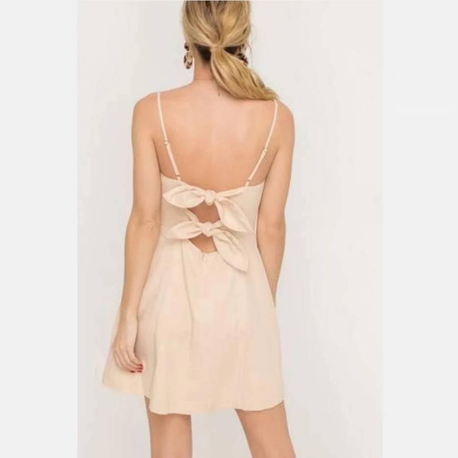Puro cotone e lino Bal V-Ne Strap Dr con nodo Gonna a trapezio sexy ort monopezzo Summer Faion