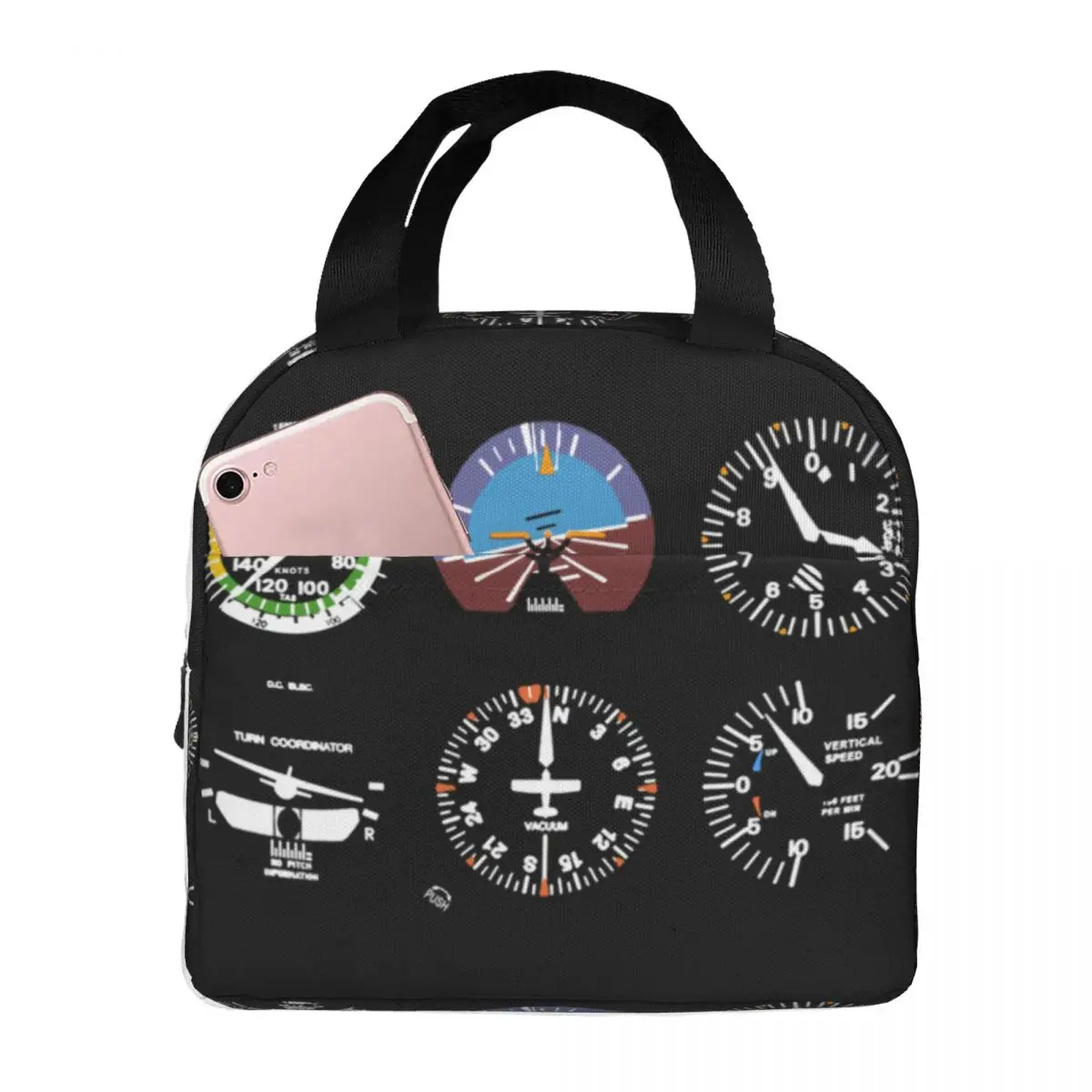 Cockpit Six Dials Flight Simulator Pilot Insulated Lunch Bag for Aircraft Pilot Aviator Plane Resuable Cooler Thermal Lunch Box