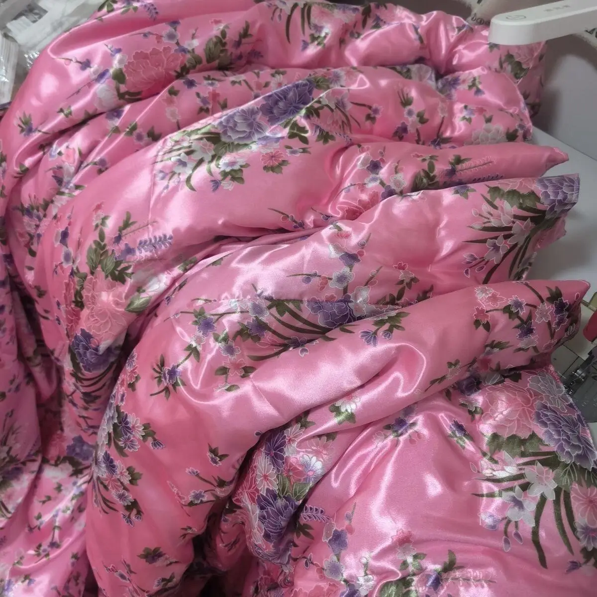 No Cotton Filling Glossy satin silk cover with zipper floral print bedspread home bedding