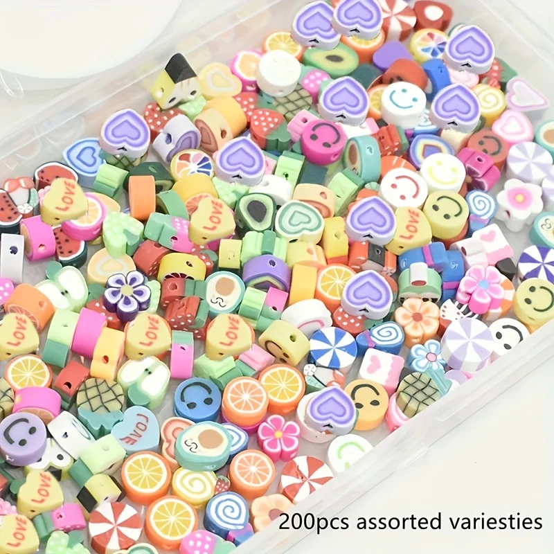 10mm200pcs， Cute mini soft ceramic beads randomly mixed, with various styles available for gifting and DIY jewelry bracelets
