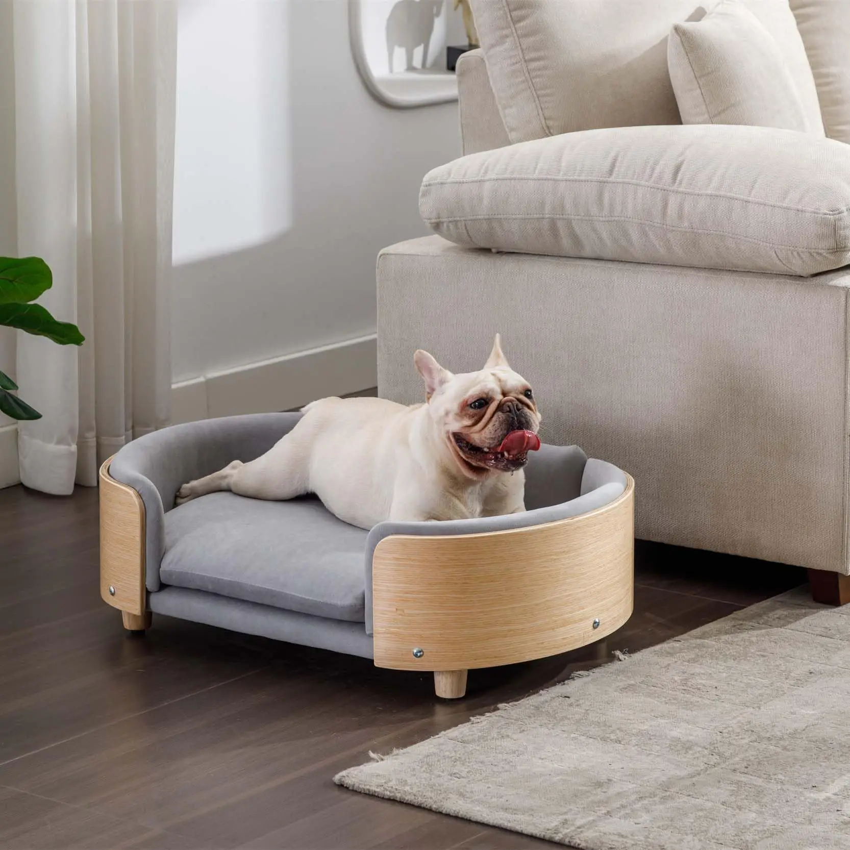 Wholesale Removable Pet Bed  Breathable Anti-Scratch Dog Couch with Modern Wood Design