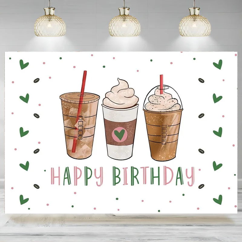 Birthday Photography Backdrop Coffee Theme Background Party Decoration Favors Banner Milk tea Beverage Photo