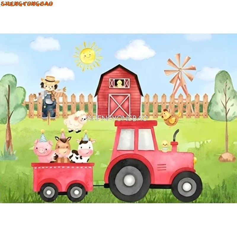 Happy Birthday Party Decoration Newborn Photography Backdrop Props Photocall Baby Shower Excavator Photo Studio Background PK-16