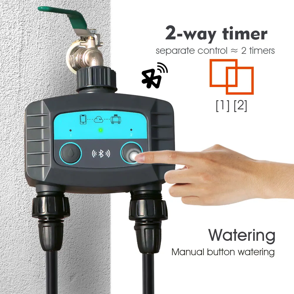 2-way WiFi/Bluetooth-compatible Garden Smart Water Timer Solenoid Valve Irrigation Controller for Wireless Phone Remote Watering