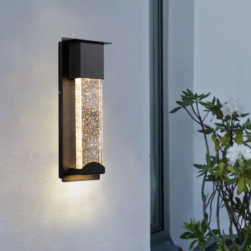 Bubble Glass Outdoor Wall Light Black Aluminum Waterproof wall lamp for Porch balcony courtyard entrance door Entryway LED light